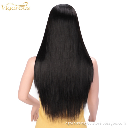 Black Synthetic Straight Long Wavy Hair Wig Middle Part Heat Resistant Fiber No Lace Wig for Women Natural Looking High Quality